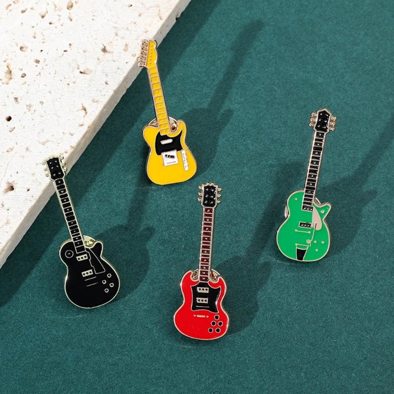 Pack of 4 Musical Instrument Badge Cute Cartoon Guitar Brooches Lapel Pins Musical Festival Accessories for Coat Hat