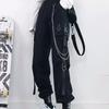 Kadın Kargo Pantolon Siyah Jogger Yüksek Bel Harajuku Harem Pantolon Punk Goth Techwear Zincir Pantolon Kadın Hip Hop