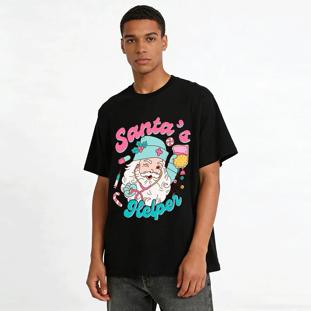 Santa's Helper Medical Themed Santa Print Casual Top Pure cotton T-shirt