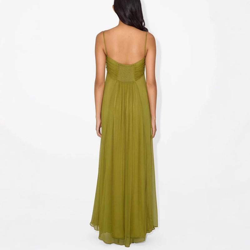 High-Waisted V-Neck Sleeveless Maxi Dress With Flared Skirt Solid Color Resort Wear 2025