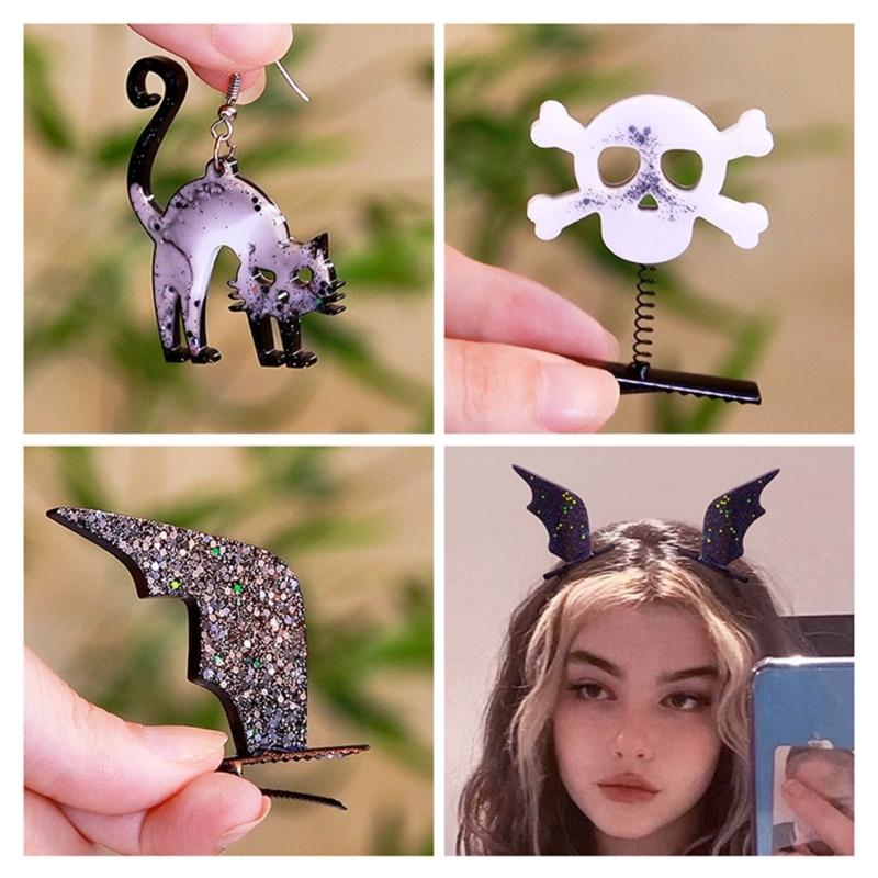 Halloween Pendant Silicone Mold Personalized Skull Pumpkin Earrings Pendants Resin Molds with Hair Clips Accessory DIY