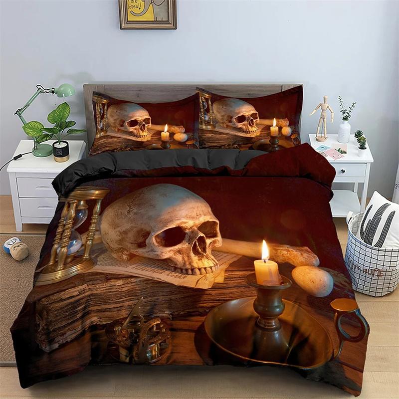 Bettbezug mit Rosen-Totenkopf-Motiv zum Valentinstag, King-Size-Bett, 3D-Totenkopf-Druck, Bettbezug, 3-teilig, Bettbezug für Verliebte, Geschenke für Erwachsene