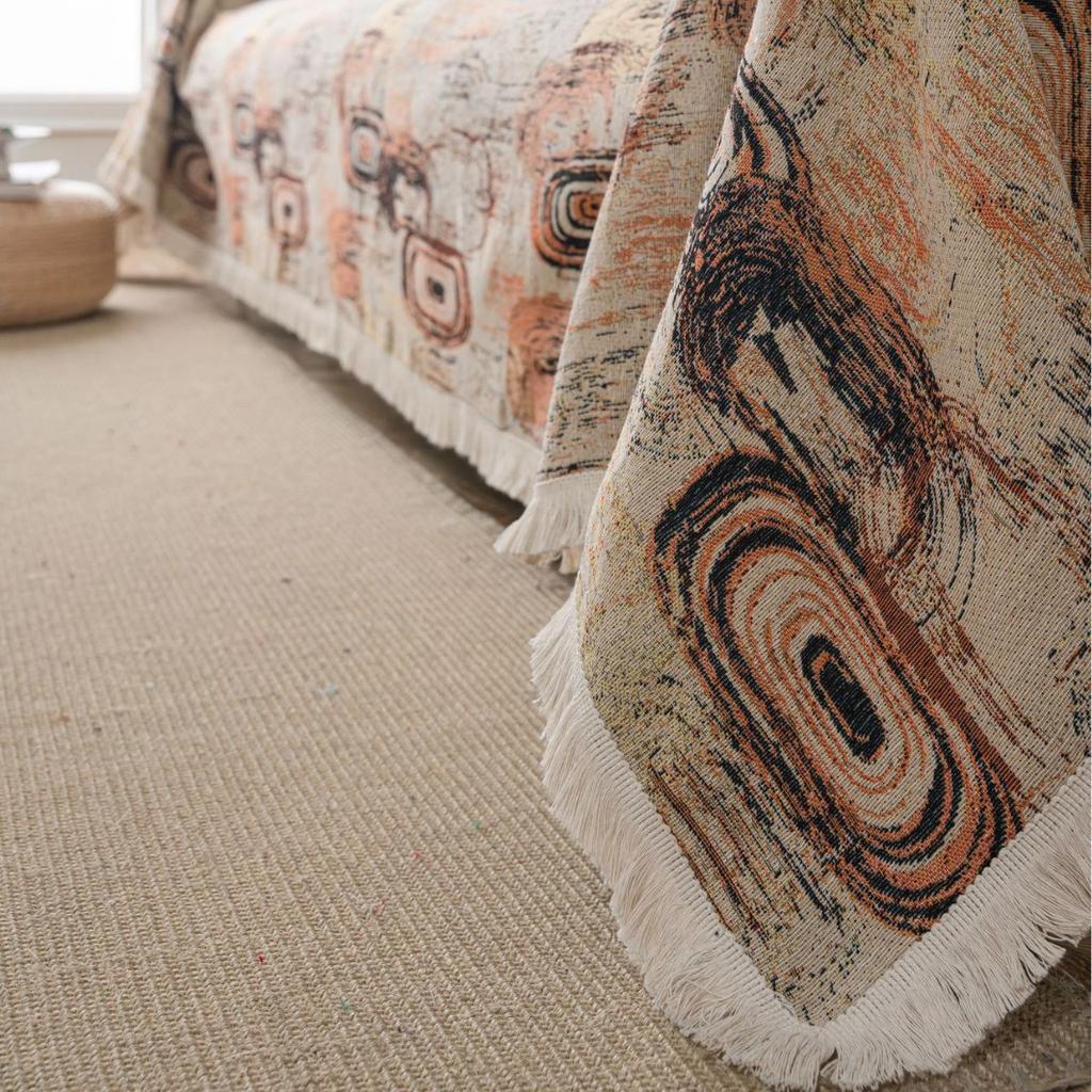 Sofa Towel Anti-cat Scratch Jacquard Coffee Annual Ring Geometric Household Tassel Thick Sofa Blanket