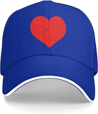 Distressed Red Heart Baseball Cap Blue Polyester Adjustable Summer Casual Hat Unisex