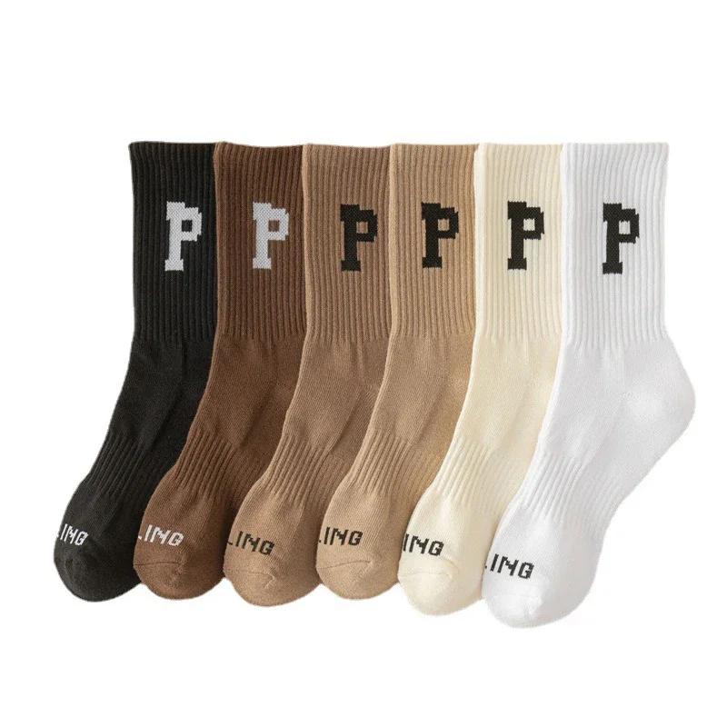 Hot Sale Autumn Winter Korean Letter Sports Crew Socks Cotton Breathable Fashion Men Women Hip Pop Street Socks Thickened Terry