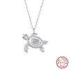 EFFIE QUEEN 925 Sterling Silber Lustiger Meeresschildkröte Anhänger Halskette Zirkonia Kreatives Geschenk für Frauen Schmuck Tier Halskette SN352