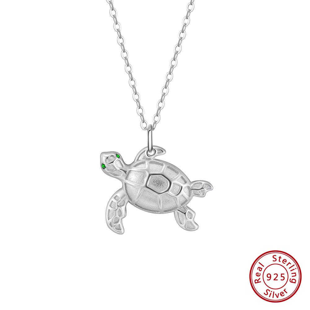 EFFIE QUEEN 925 Sterling Silber Lustiger Meeresschildkröte Anhänger Halskette Zirkonia Kreatives Geschenk für Frauen Schmuck Tier Halskette SN352