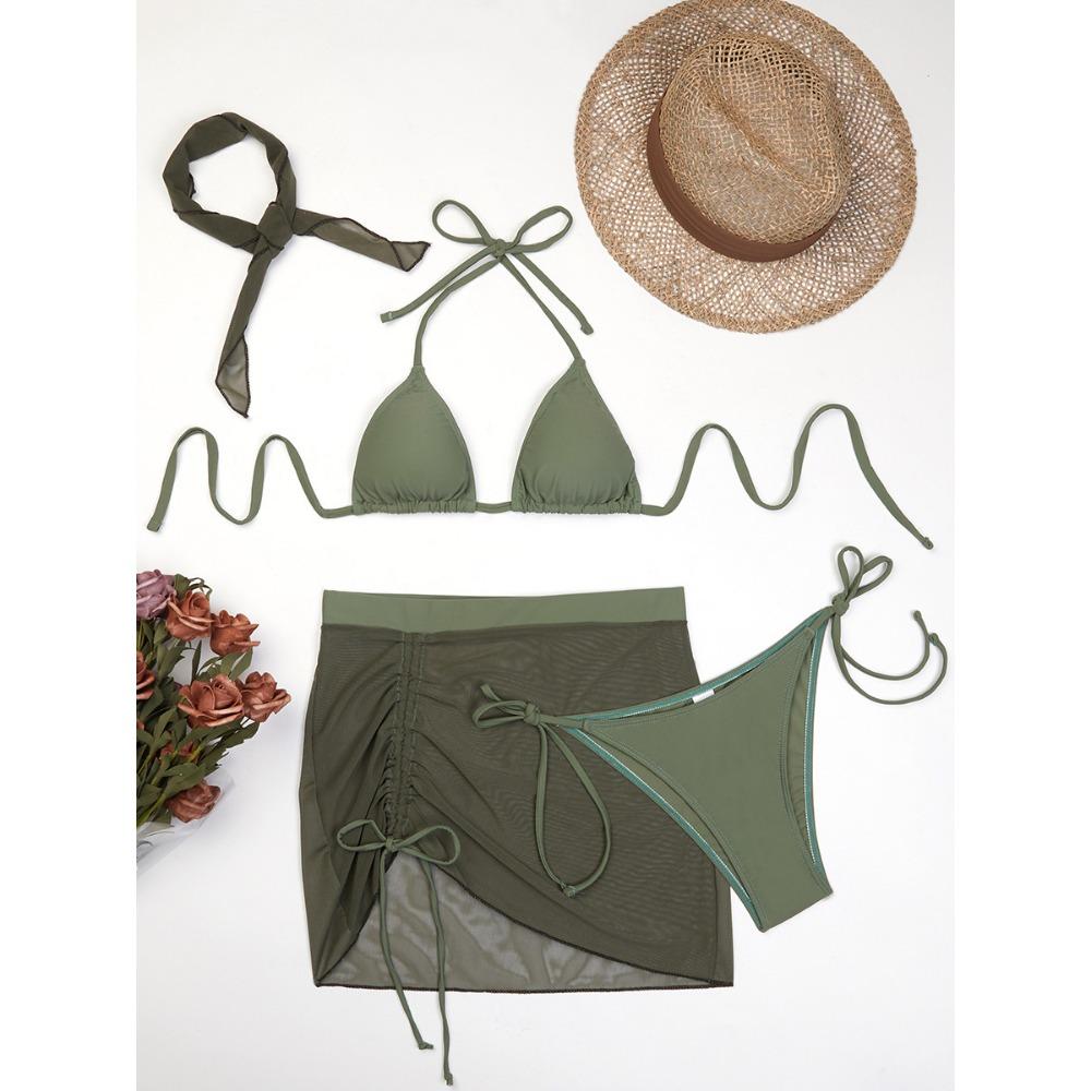 

Европейский и американский сетчатый купальник с разрезом на шнуровке, сексуальный купальник из четырех частей бикини XL