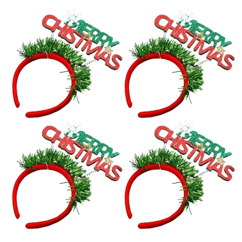 Set of 4 Sparkling Christmas Letter Headbands Christmas Letters Headbands for Girl Christmas Hair Accessories for Women