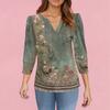 Women's Fashion Casual 3/4 Sleeve Print Shirt Women's V-Neck Tops