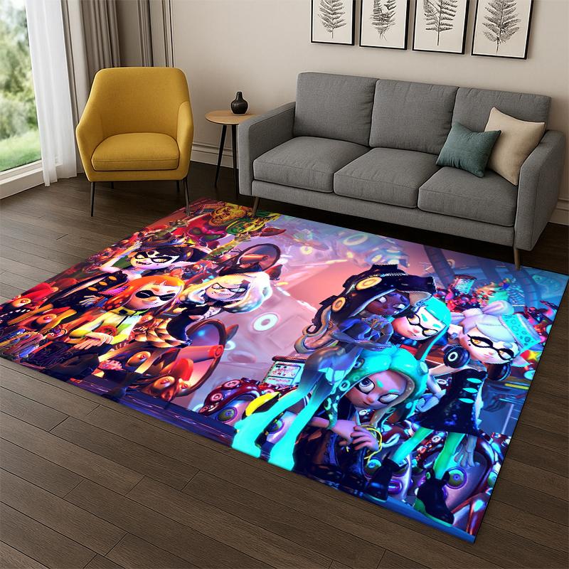 funny Splatoon 3 Cartoon Game Carpet Rug for Bedroom Living Room Sofa Playroom Doormat Home Decor,Kid Area Rug Non-slip gift