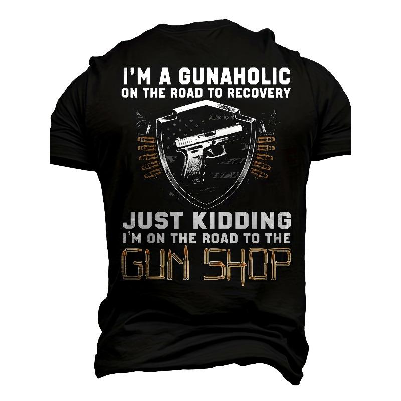 

European sizes Men S 3D Graphic T-Shirt | I m a Gunaholic on the Road to Recovery Design, Black with Yellow & Print, Casual Short Sleeve, Regular Fit 4XL чорний