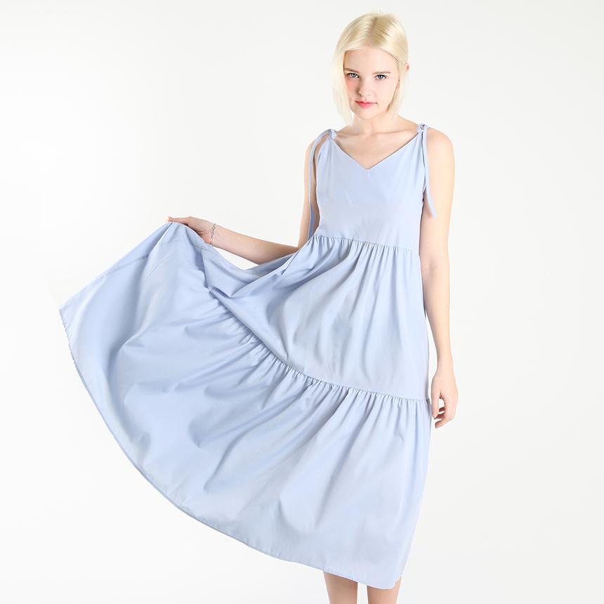 Strap tank top ribbon cancan long dress