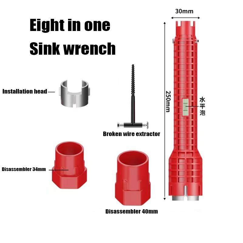 Enhanced 8-in-1 Multifunctional Hand Sink Wrench for Repairing Bathroom Pipes Water Heater Wrench Multi-purpose Wrench Tool