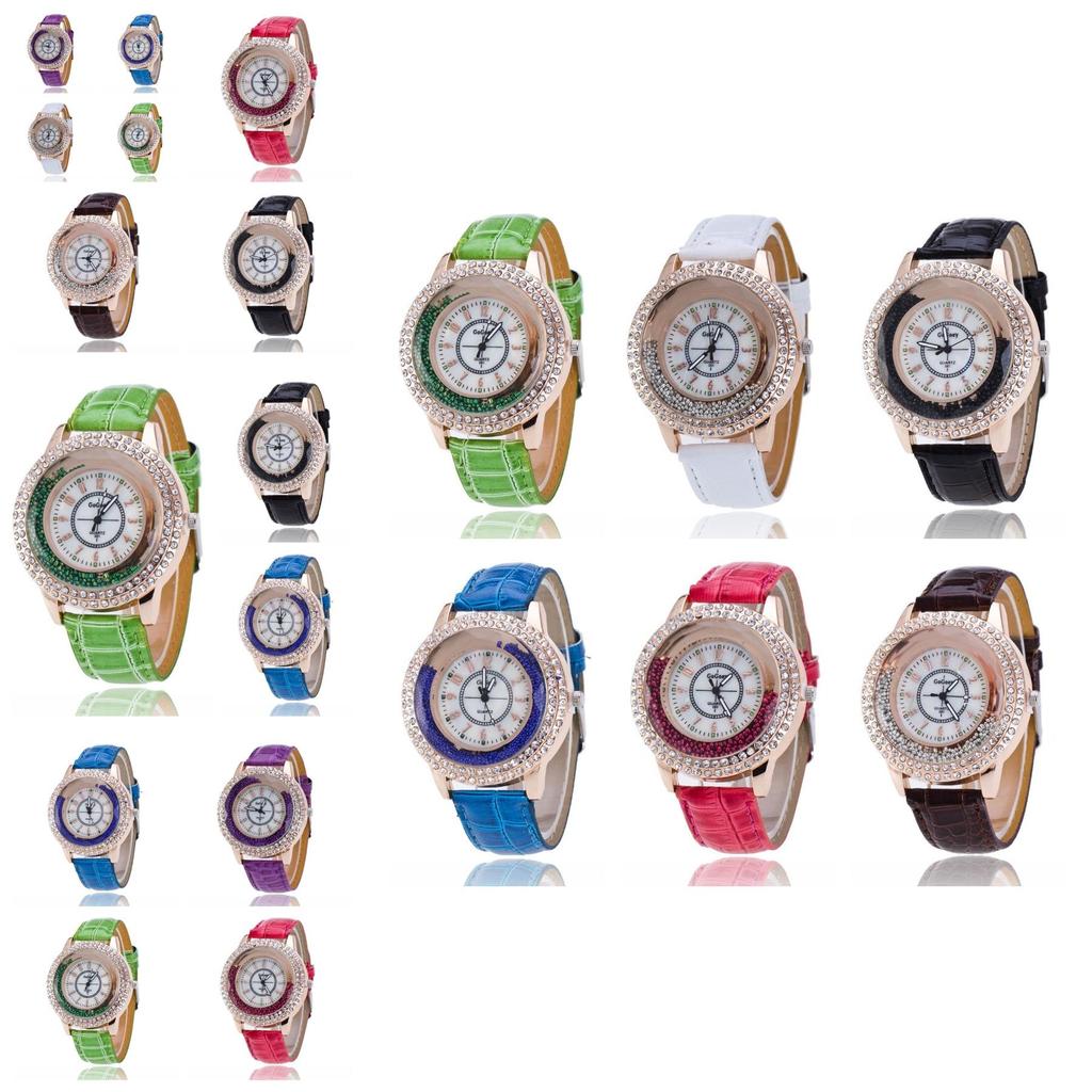 Stylish Women's Quartz Watch With Rhinestones And Pearl Shell Face Elegant Pu Strap