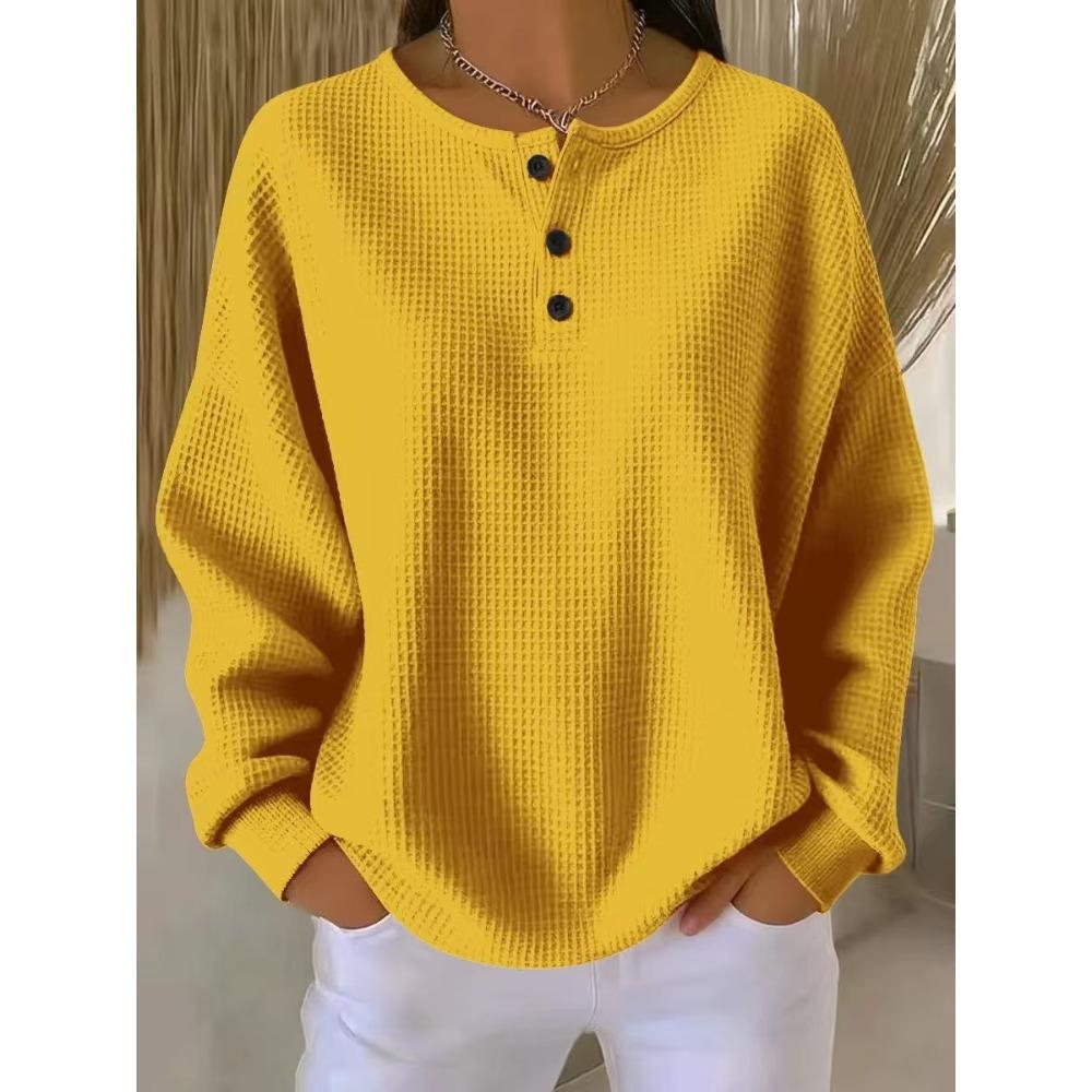 **Maglione da donna a nido d'ape con scollo rotondo, vestibilità ampia, tinta unita, alla moda, autunno inverno**