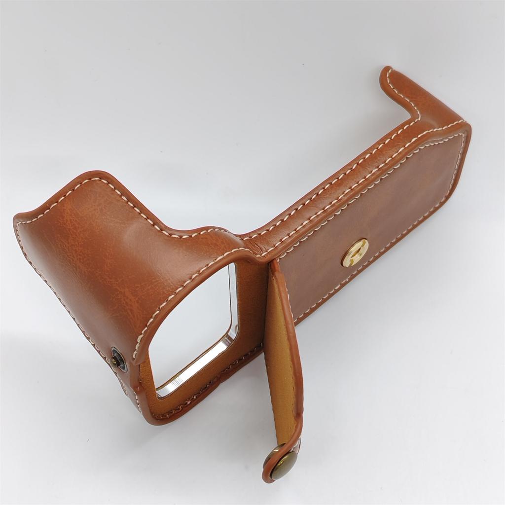 Skórzany futerał na aparat PU dla Leica D-Lux 8/7/(Typ 109) Konstrukcja z otworem na baterię Pokrowiec na połowę ciała z paskiem na rękę