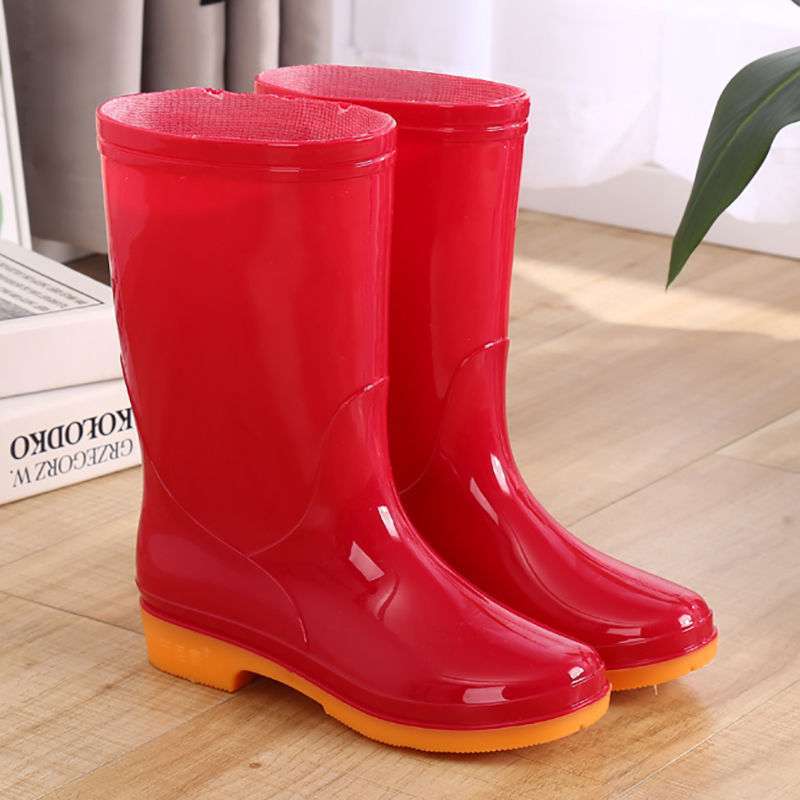 

Fashion medium tube waterproof shoes rain shoes rain boots women s summer adult work rubber shoes cow tendon sole non-slip water boots high tube over 36