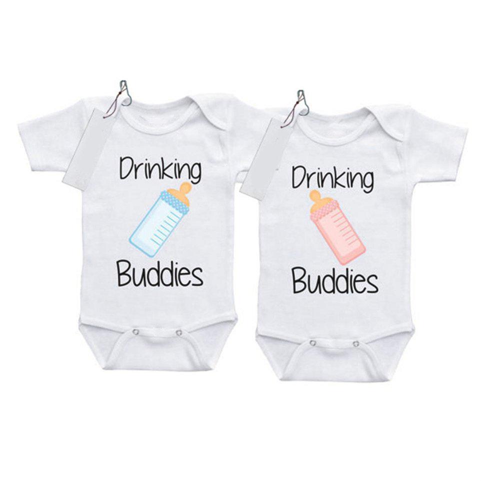 Somewhere-Casual Baby Unisex Milk Bottle & Letter Printed Short Sleeve ...