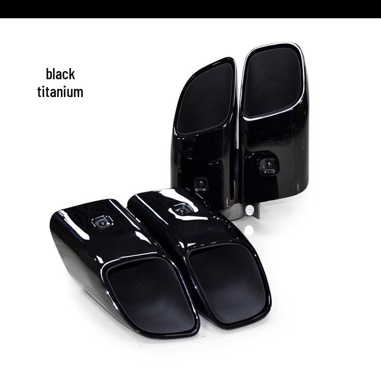 Black Titanium Mirror Silver Quad Exhaust Tips for 2014-2021 Porsche Macan/Cayenne Turbo