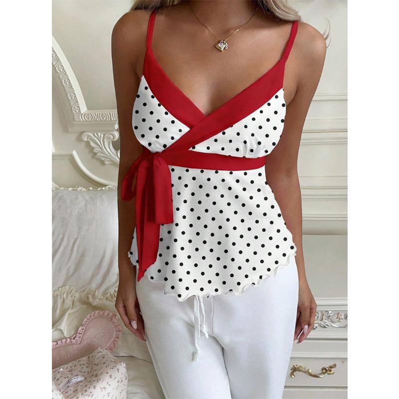 Spring and Summer V-neck Belled Crop Top with Waistband and Flowing Edges - A Slimming Sleeveless Top with Straps