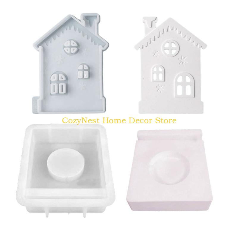 92MF Castle House Candle Holder Castings Molds Resins Moulds Gypsum Clay Molds Candlesticks Silicone Molds Home Decorations