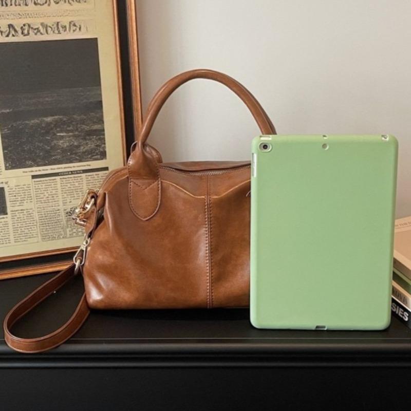 Modische Damen-Lederhandtasche Vintage Boston Boston-Tasche Umhängetasche mit abnehmbarem Riemen Geeignet für Arbeit, Einkaufen und Reisen