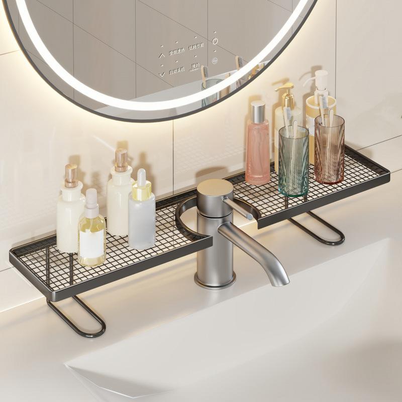 Household Mirror Front Toilet Rack Bathroom Washstand Wall-mounted Faucet Non-punching Sink Storage Multifunctional Fashion