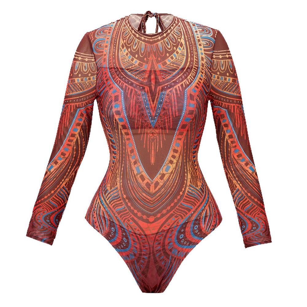 2025 Long Sleeve Sheer Sun Protection One-Piece Set Swimsuit Women Sexy Rash Guard Swimwear Bodysuit Beachwear With Coverup