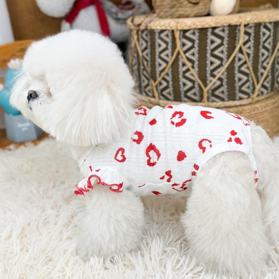 Dog Summer Cotton Shirts Heart Printed Ruffle Sleeveless Puppy Vest Soft Breathable Sweet Pet Outfit for Small Dogs Cats