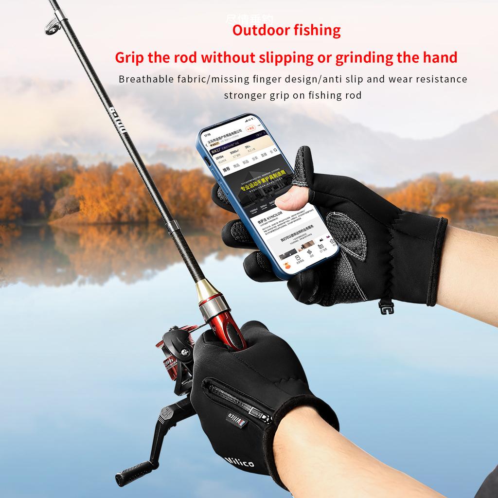 Winter Warm Outdoor Riding Bike Fishing Polar Fleece Gloves Exposed Two-finger Touch Screen Non-slip Waterproof Unisex New Glove