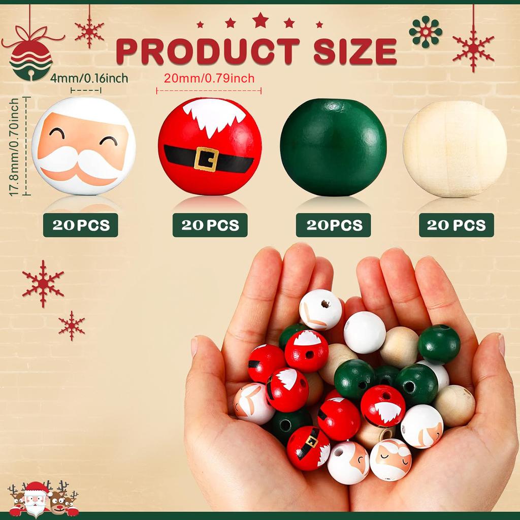 Random size quantity Christmas wooden beads Christmas wooden beads Christmas round beads Winter pine round beads natural wood