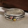 Vintage Hand Carved Heart Women's Ring Three Color Metal Geometry Daily Wear Party Jewelry Anniversary Gift