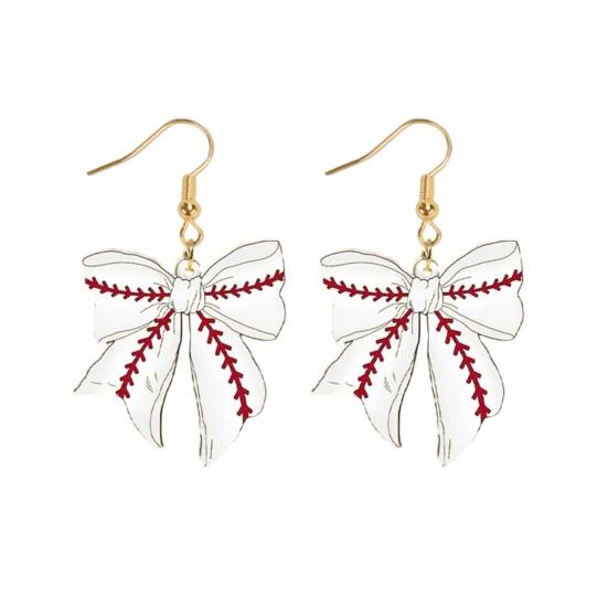 

1 Pair Sports Ball Bow Hook Earrings 2D Acrylic Rugby Football Tennis Baseball Basketball Bowknot Dangle Drop Earrings Sports Lovers Gifts