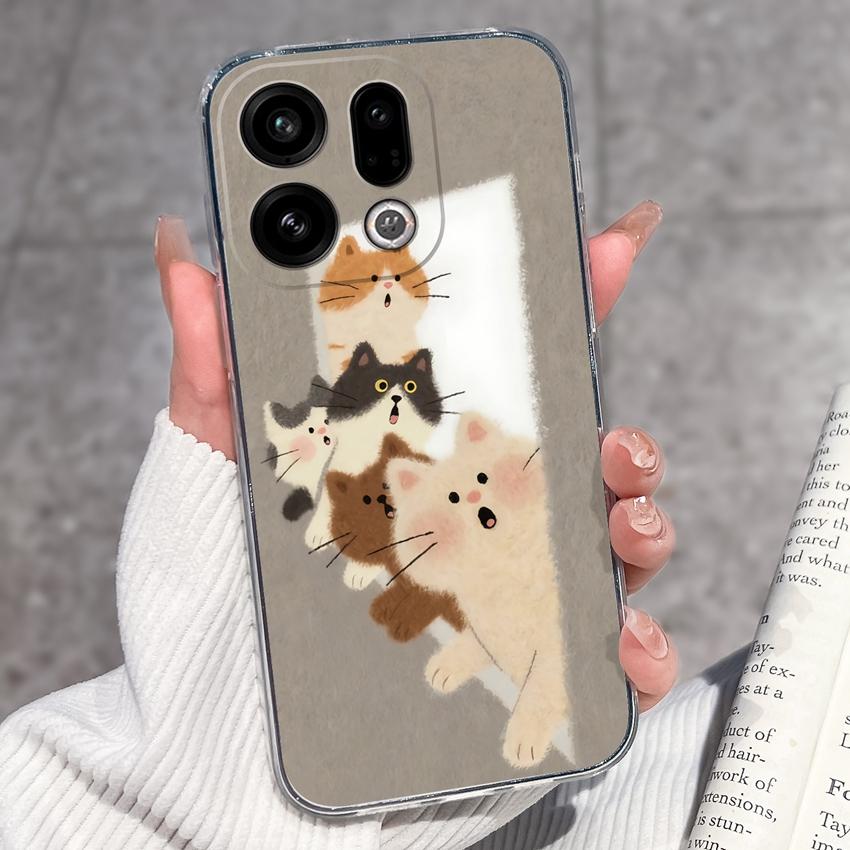 For Oppo Find X9 X8 X7 X5 Pro X2 Lite Reno8 Pro Pro+ Phone Case Black Cat Wine Glass Patterns Transparent TPU Protection Covers For Oppo Bumper Casing