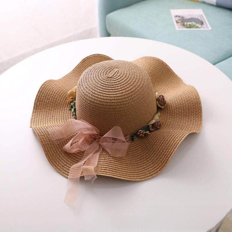 Summer Wide Brim Sun Hat For Women With Breathable Paper Material And Flower Design For Beach And Outdoor Travel