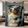 2026 New Flannel Blanket 1pc Featuring an Australian Shepherd Design, This Handmade Printed Small Blanket Is Perfect for Lunch Breaks. Made from Soft 