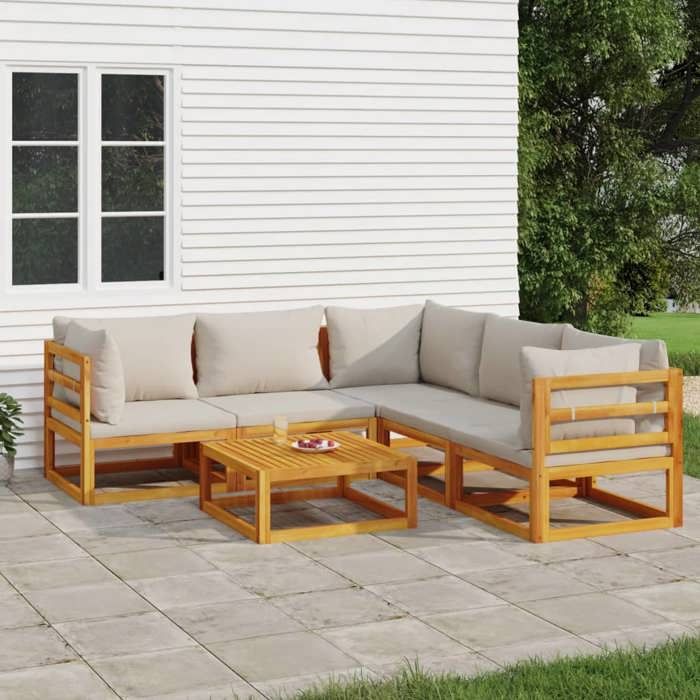 VidaXL Salon de Jardin avec Coussins 6 pcs, Canapés avec Dossier, Ensemble de Meubles avec Table Basse Patio Terrasse, 3155288