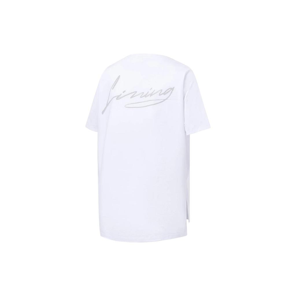 Li Ning Fitness Series Letter Print Moisture-Wicking Loose Short Sleeve T-Shirt Women Tops Standard-White ATST224-5