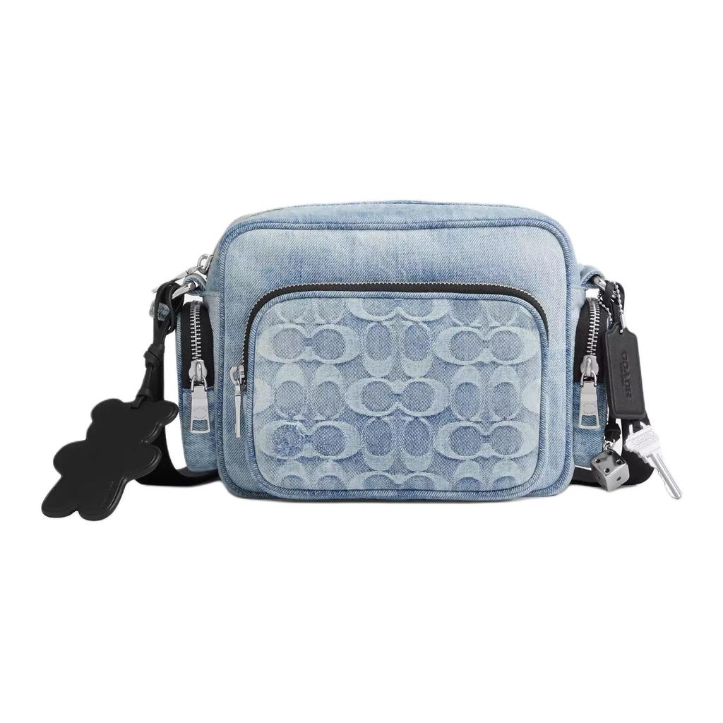 Coach Cargo Monogram Fashion Simple Casual Camera Bag Zipper Closure Shoulder Bag Medium Men Bags Denim-Blue CEA06-SVNIM