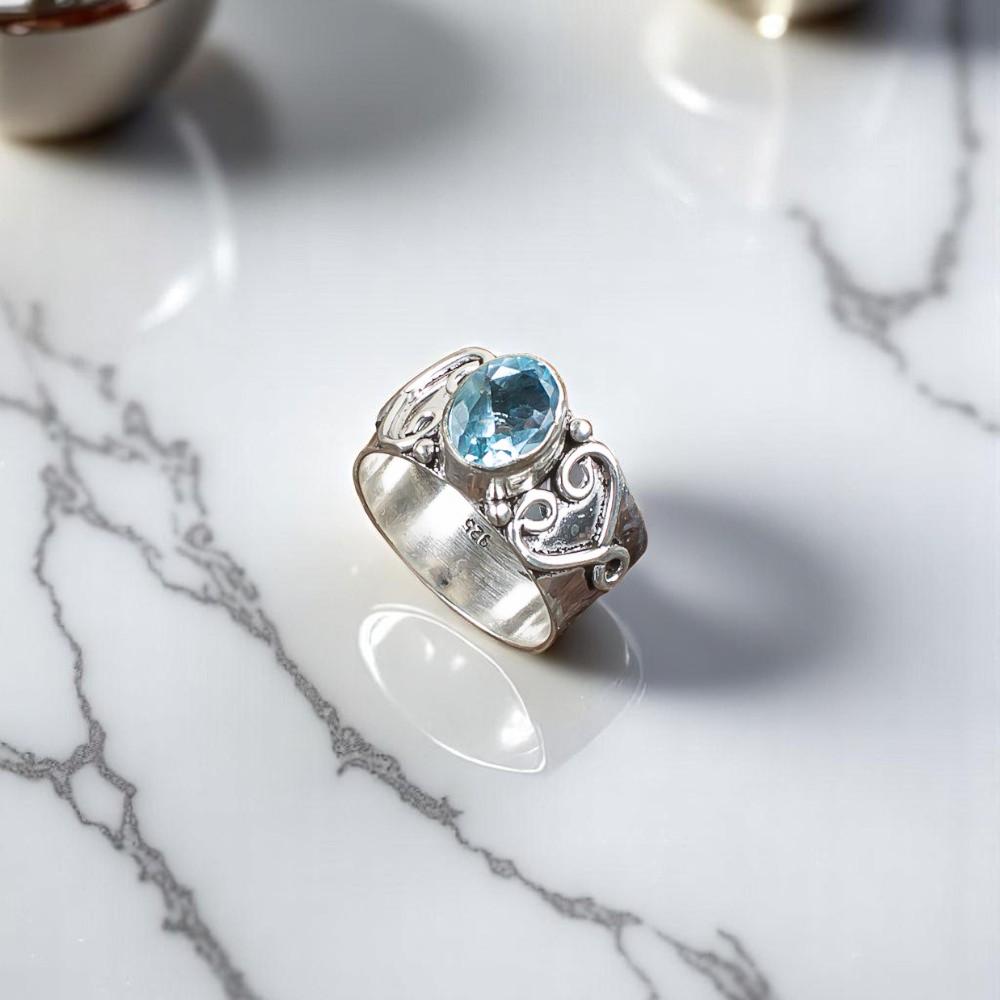 

Небесно-голубой топаз драгоценный камень 925 стерлинговое серебро ювелирные изделия ручной работы кольцо обещания подарок RR-16-10 10