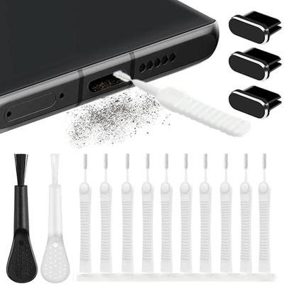 Dop de praf metalic pentru portul de încărcare pentru Samsung Huawei Xiaomi Kit de curățare port Type-C Perie de curățare pentru tastatură computer, telefon mobil
