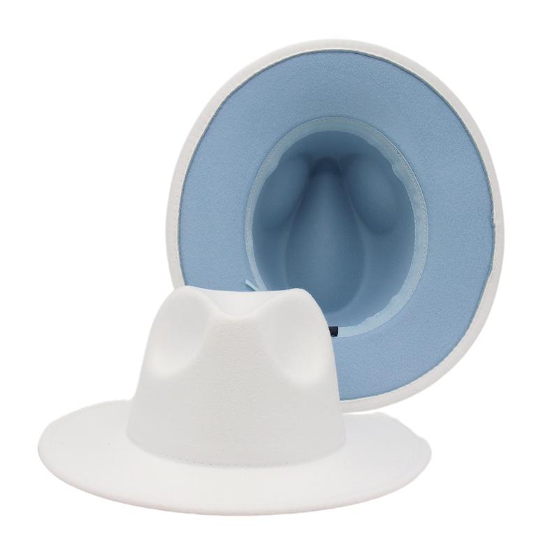 Men Fedoras Unisex Patchwork Fedora Hat Women's Two-color Wide Brim Jazz Top Hat Autumn Winter British Retro Panama Hat Cap