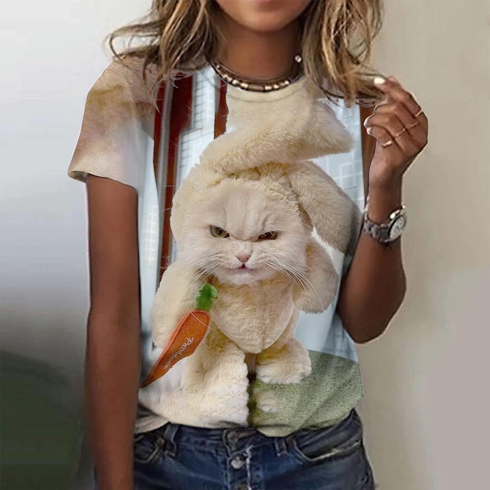 Heißer verkauf frauen T-shirts 3D gedruckt haustier katze sommer mode kurzarm top rundhals straße kleidung Harajuku casual top