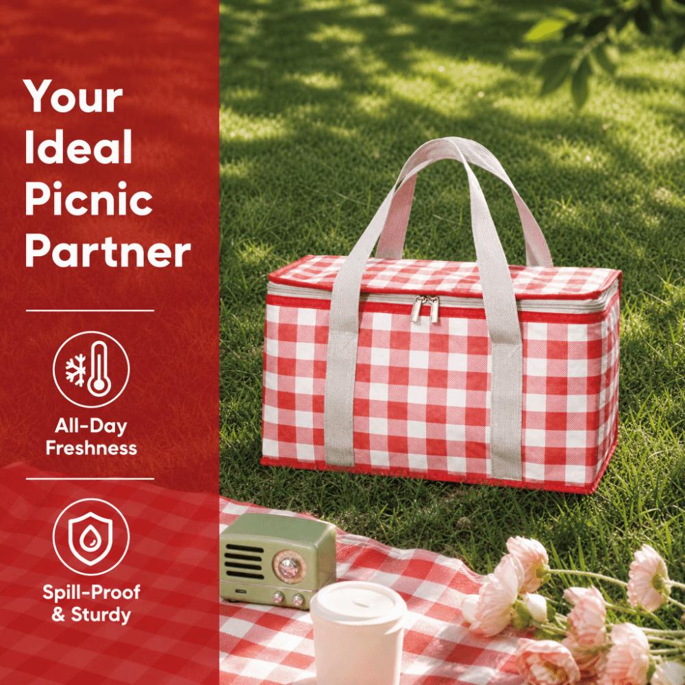 Red Yellow Cooler Tote Bag Aluminum Foil Foldable Picnic Basket Insulated Picnic Bag Picnic Trips красный