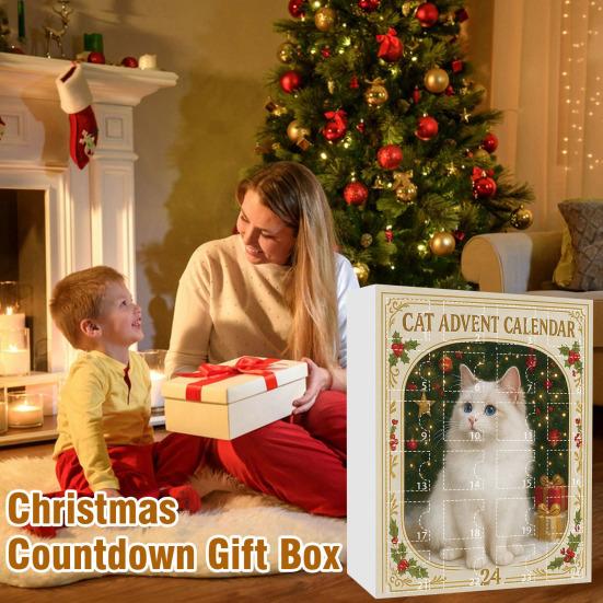 Christmas Cat Lover Advent Calendar PVC Ornament for Tree Decor 24-Day Countdown Box Gift for Kids Family