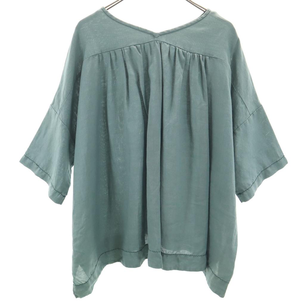 yuni Made in Japan Linen Short sleeve pullover blouse F Green gray Women Used