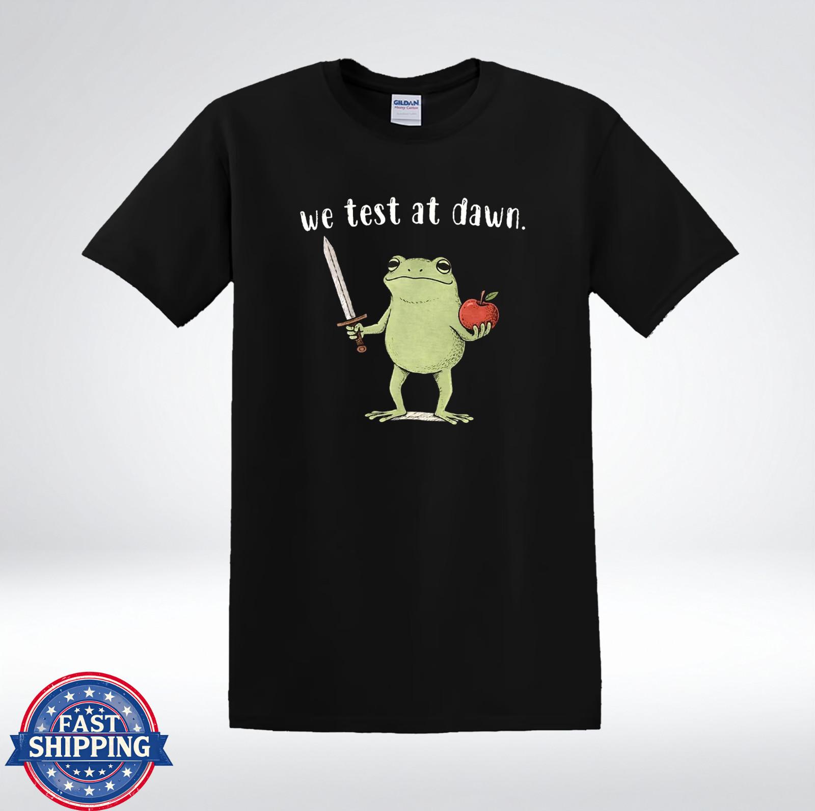 We Test At Dawn Frog Shirt Funny Fantasy Frog With Sword Apple Tee T-Shirt XL