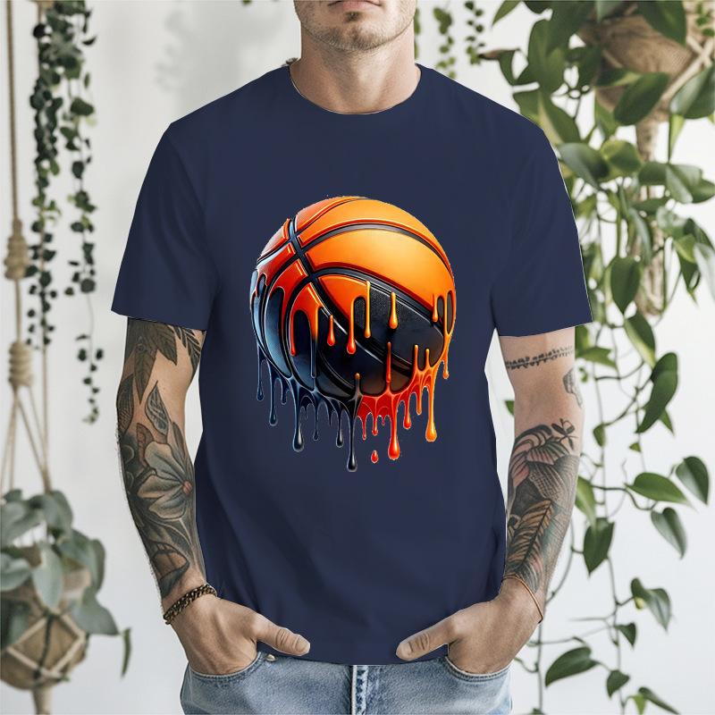 Melting Basketball Art Unisexs Front Print T Shirt Cool Sports Graphic Tee Casual Short Sleeve Top Great Gift For Basketball Fans