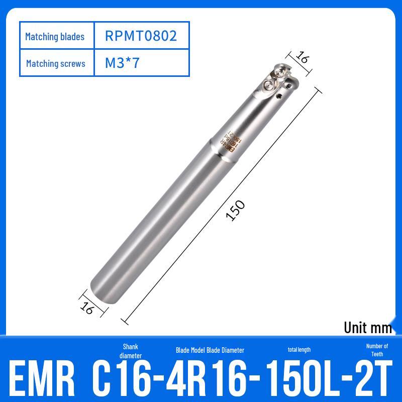 Shockproof EMR CNC Milling Cutter Holder - Round Nose, Bull Nose & Flat Machining Extensions (R4, R5, R6)